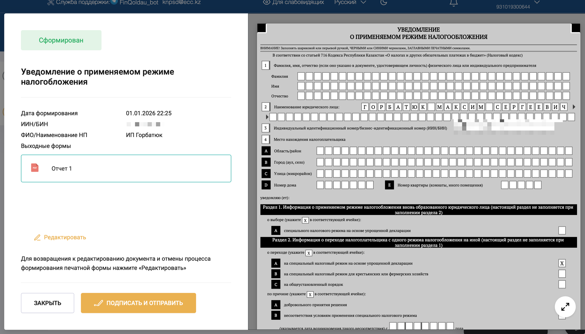 Предпросмотр заявки перед отправкой